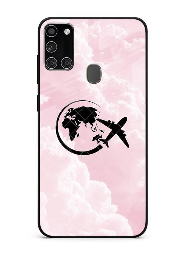 Pink Clouds Airplane dreamy cloud artwork Samsung A21s glass back cover