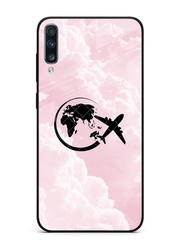 Pink Clouds Airplane dreamy cloud artwork Samsung A70 glass back cover