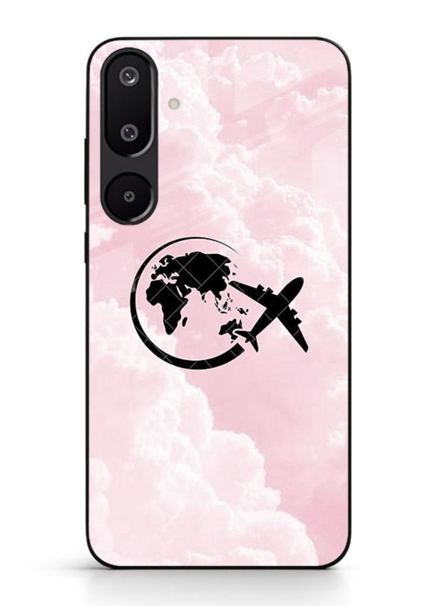 Pink Clouds Airplane dreamy cloud artwork Samsung M16 5G glass back cover