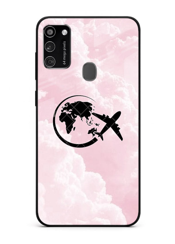 Pink Clouds Airplane dreamy cloud artwork Samsung M30s glass back cover