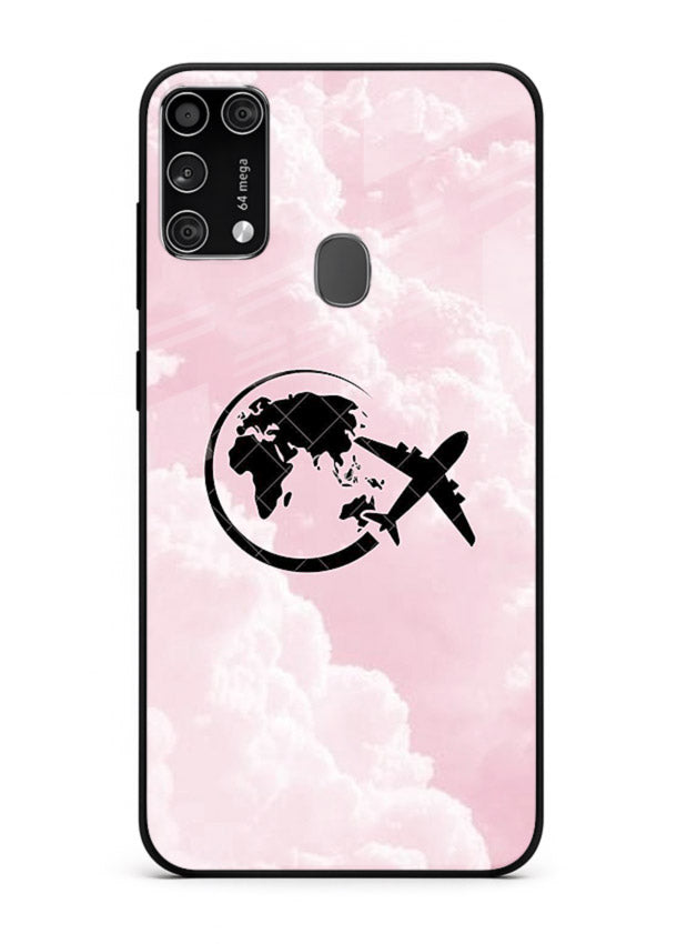 Pink Clouds Airplane dreamy cloud artwork Samsung M31 Prime glass back cover