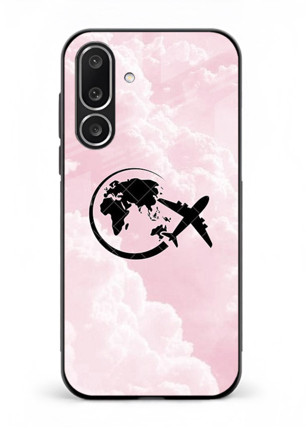 Pink Clouds Airplane dreamy cloud artwork Samsung M36 5G glass back cover