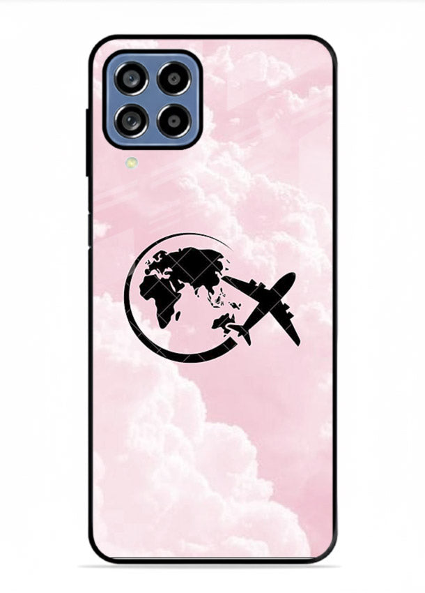 Pink Clouds Airplane dreamy cloud artwork Samsung M53 5G glass back cover