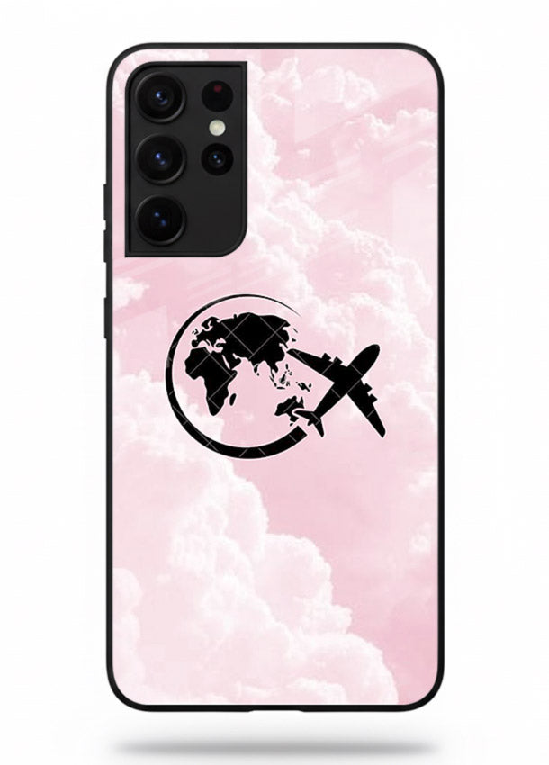 Pink Clouds Airplane dreamy cloud artwork Samsung S21 Ultra glass back cover