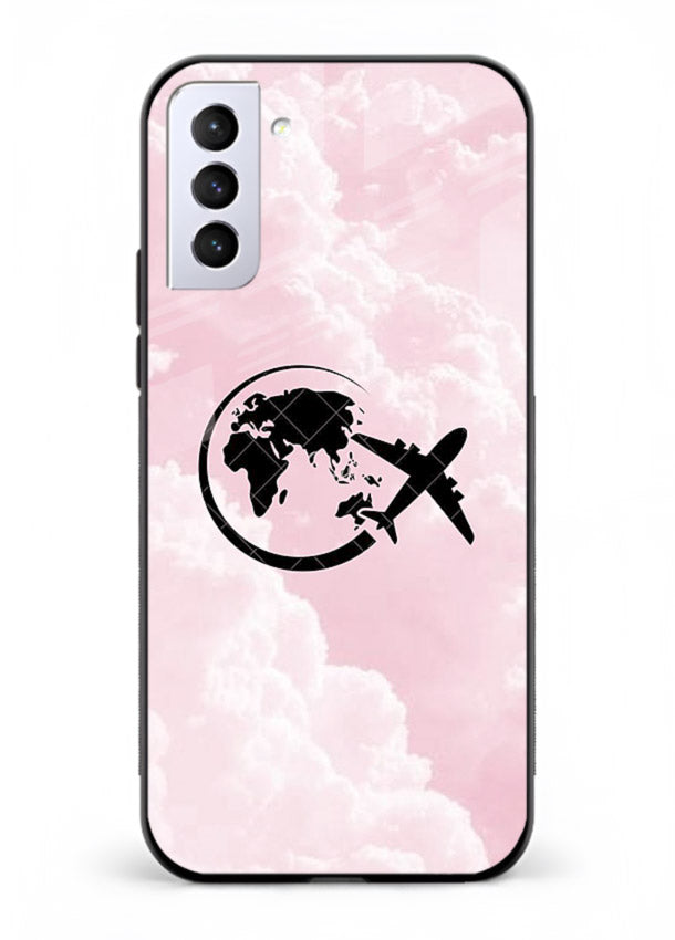 Pink Clouds Airplane dreamy cloud artwork Samsung S21 Plus glass back cover