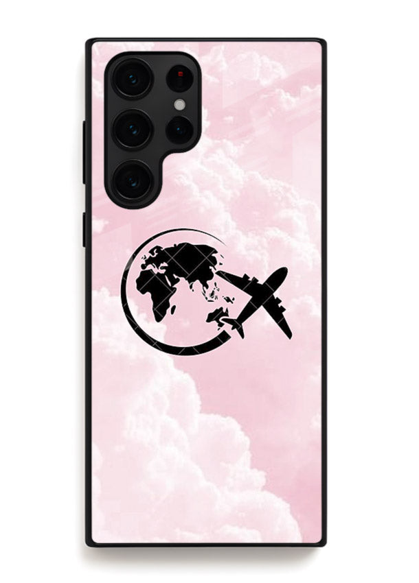 Pink Clouds Airplane dreamy cloud artwork Samsung S22 Ultra glass back cover