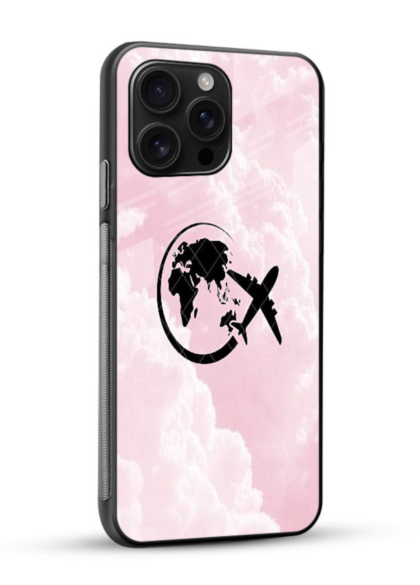 Pink Clouds Airplane dreamy cloud artwork glossy vibrant premium glass back cover - Angle Side