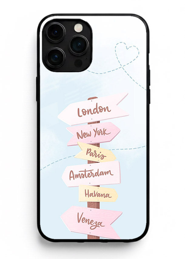 Pink Destination Labels pastel travel artwork iphone 12 pro max glass back cover