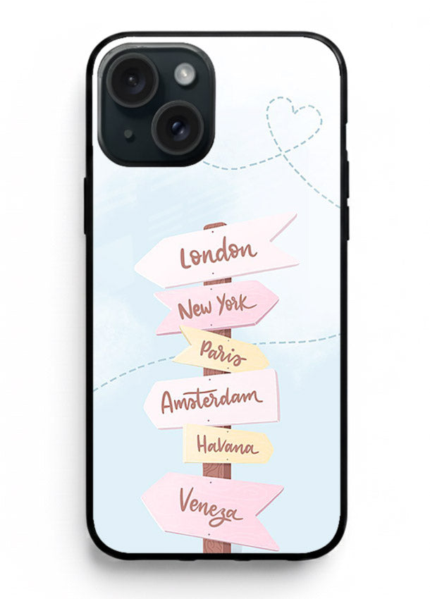 Pink Destination Labels pastel travel artwork iphone 13 glass back cover