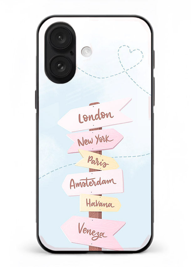 Pink Destination Labels pastel travel artwork iphone 16 glass back cover