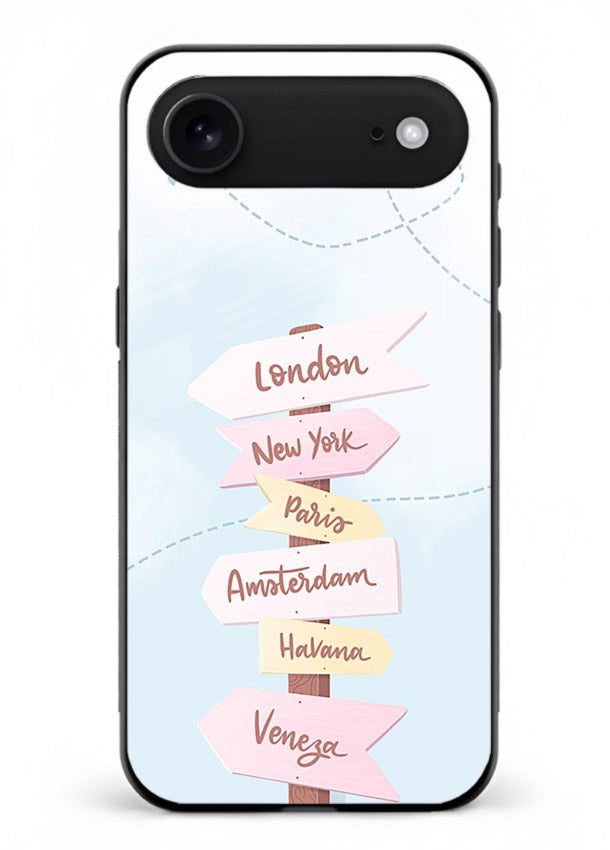 Pink Destination Labels pastel travel artwork iphone 17 air glass back cover