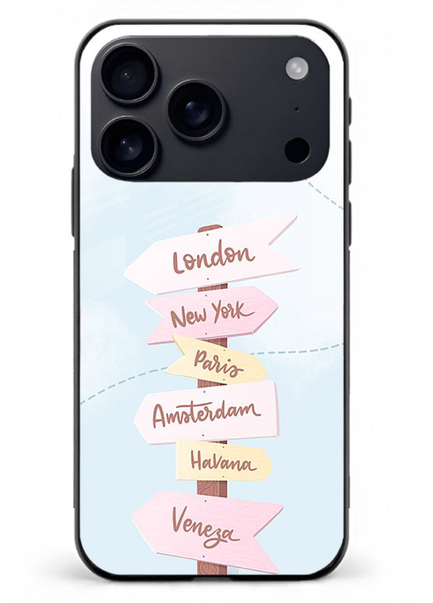 Pink Destination Labels pastel travel artwork iphone 18 pro max glass back cover