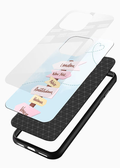 Pink Destination Labels pastel travel artwork glossy vibrant premium glass back cover - Angle Layers