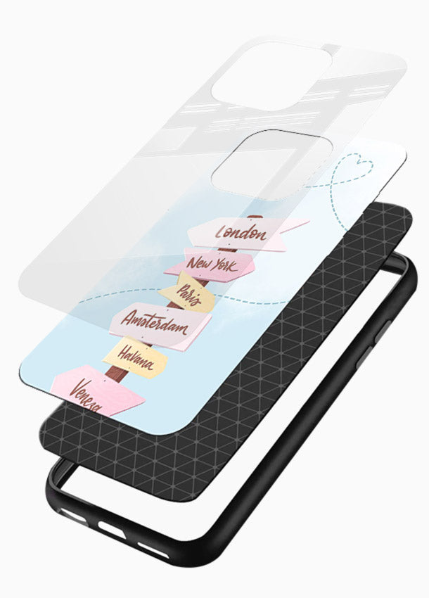 Pink Destination Labels pastel travel artwork glossy vibrant premium glass back cover - Angle Layers