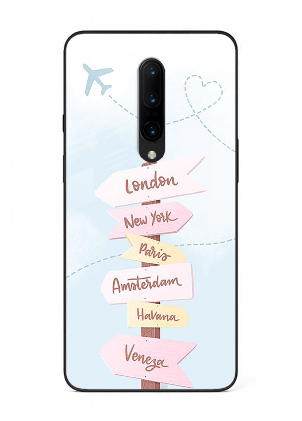 Pink Destination Labels pastel travel artwork OnePlus 7 Pro glass back cover