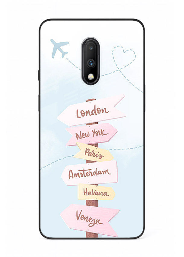 Pink Destination Labels pastel travel artwork OnePlus 7 glass back cover