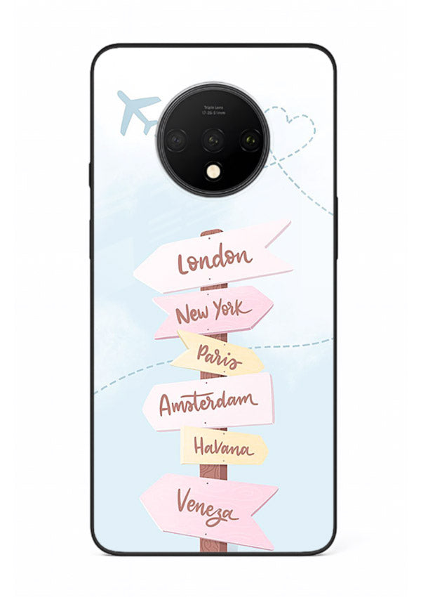 Pink Destination Labels pastel travel artwork OnePlus 7T glass back cover