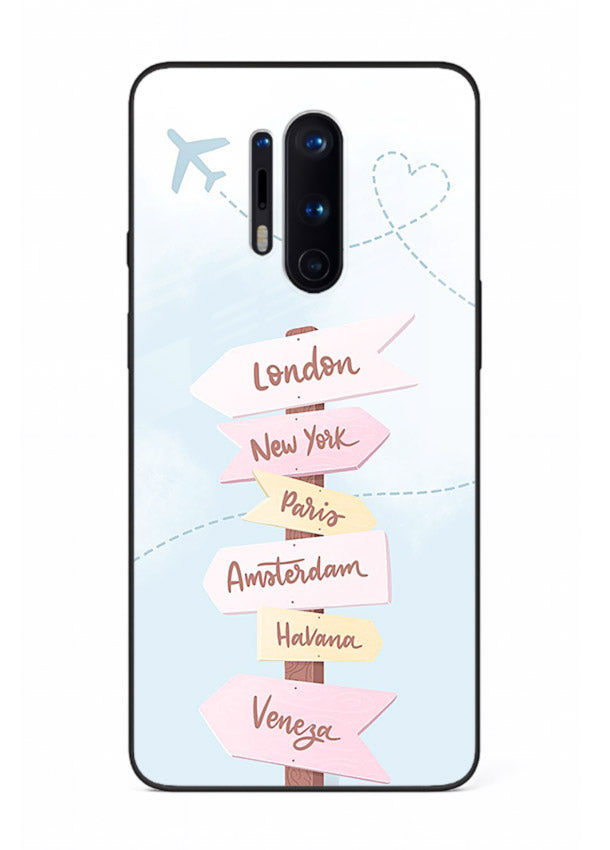 Pink Destination Labels pastel travel artwork OnePlus 8 Pro glass back cover
