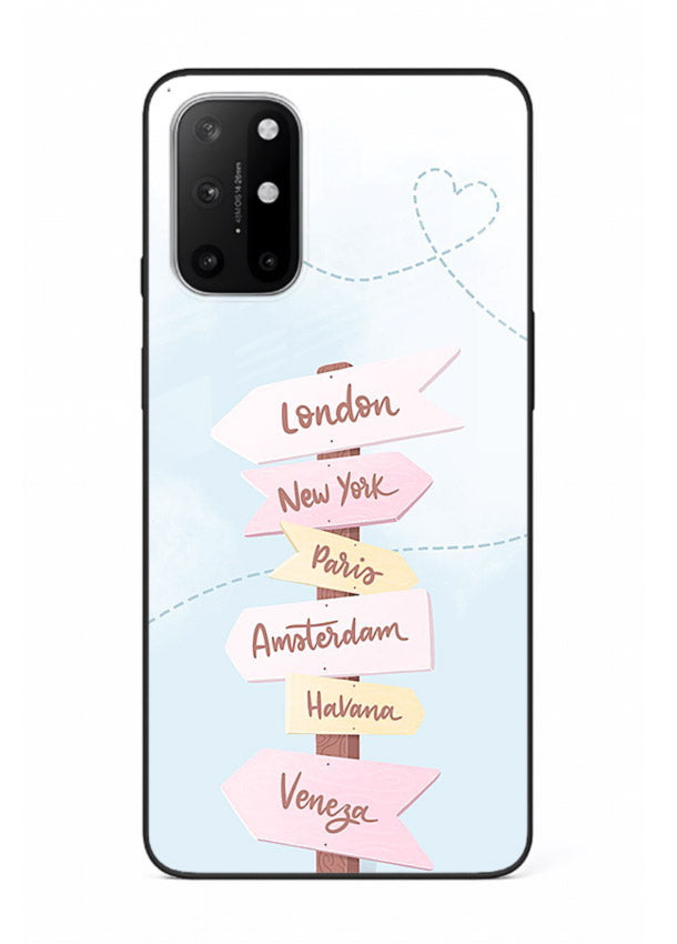 Pink Destination Labels pastel travel artwork OnePlus 8T glass back cover