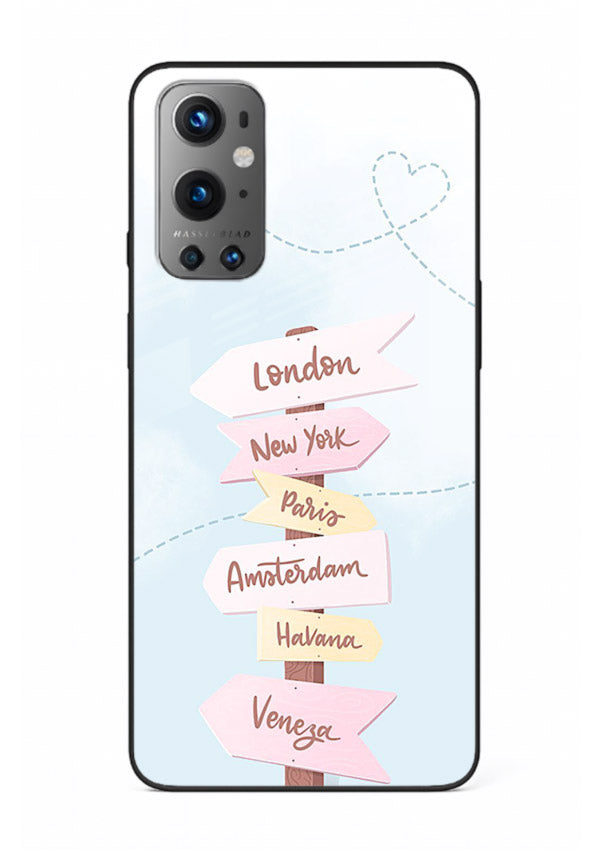 Pink Destination Labels pastel travel artwork OnePlus 9 glass back cover