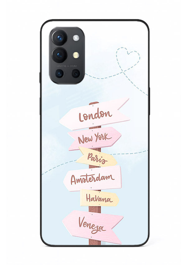 Pink Destination Labels pastel travel artwork OnePlus 9R glass back cover