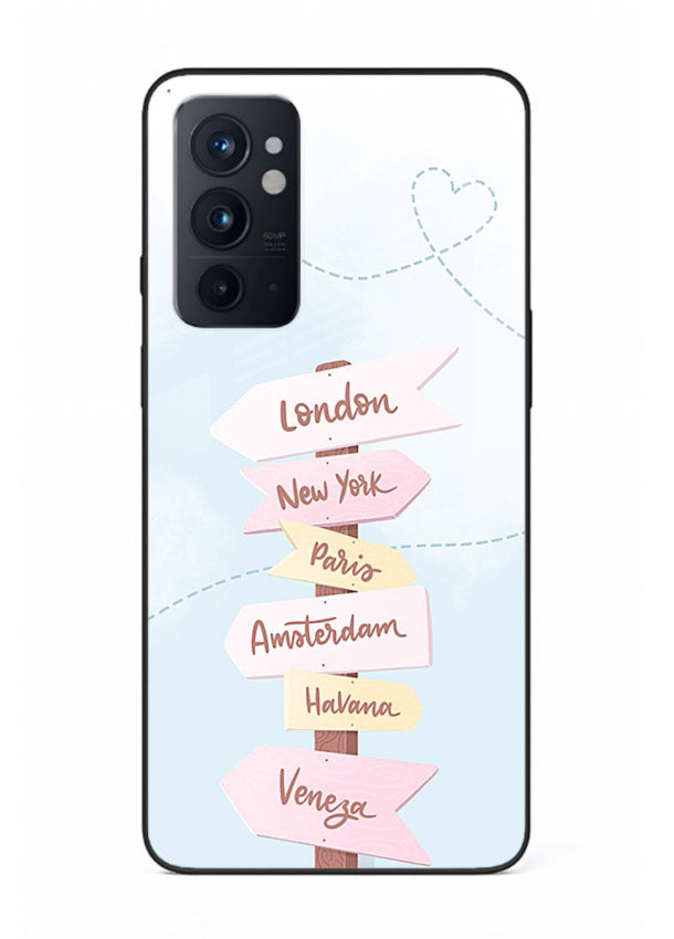 Pink Destination Labels pastel travel artwork OnePlus 9RT glass back cover