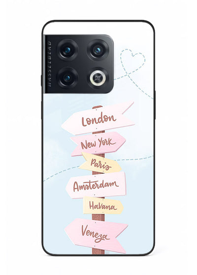 Pink Destination Labels pastel travel artwork OnePlus 10 Pro glass back cover