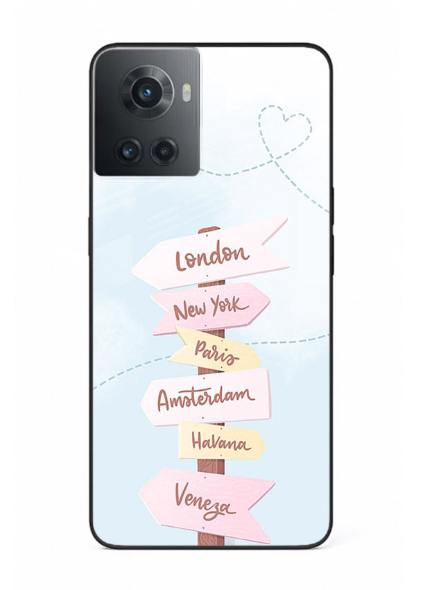 Pink Destination Labels pastel travel artwork OnePlus 10R glass back cover