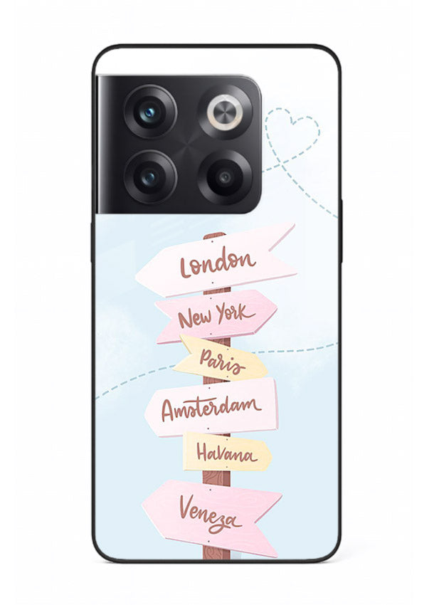Pink Destination Labels pastel travel artwork OnePlus 10T glass back cover