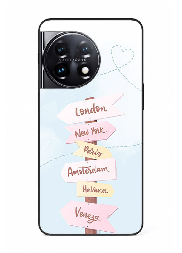 Pink Destination Labels pastel travel artwork OnePlus 11R glass back cover