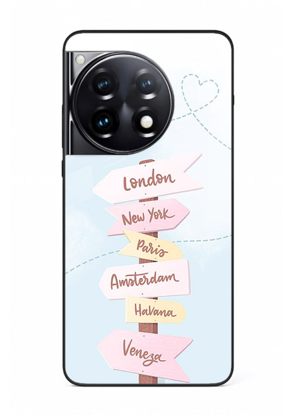 Pink Destination Labels pastel travel artwork OnePlus 12R glass back cover