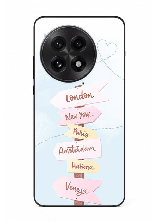 Pink Destination Labels pastel travel artwork OnePlus 13 glass back cover
