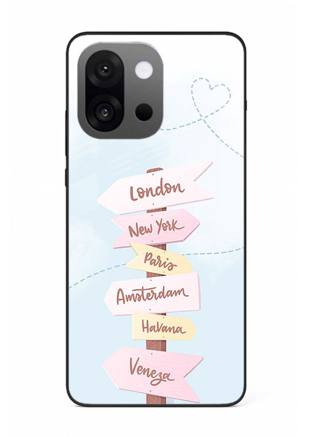 Pink Destination Labels pastel travel artwork OnePlus 13s glass back cover