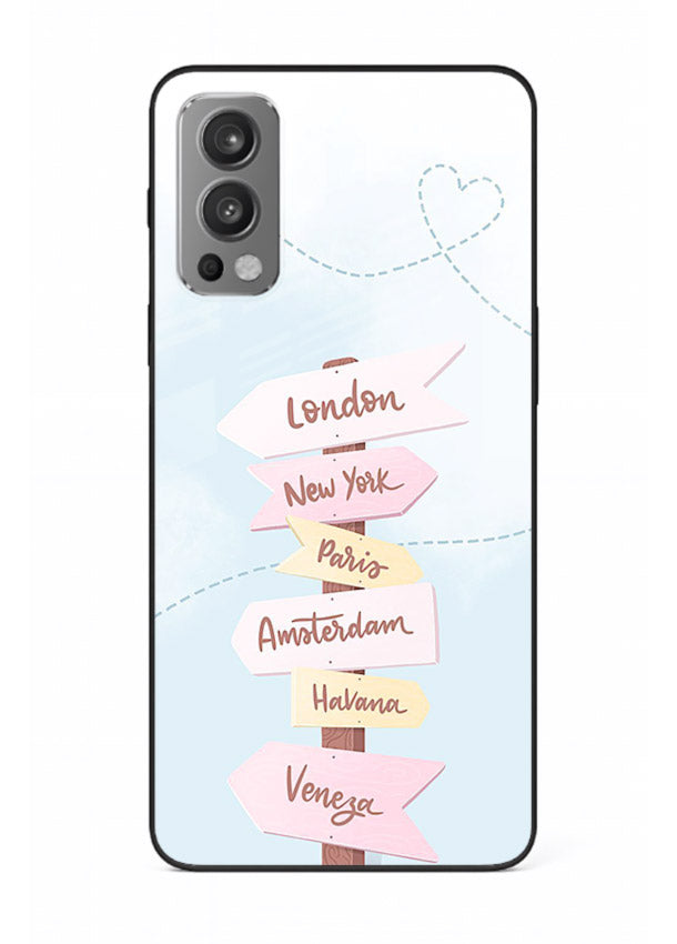 Pink Destination Labels pastel travel artwork OnePlus Nord 2 glass back cover