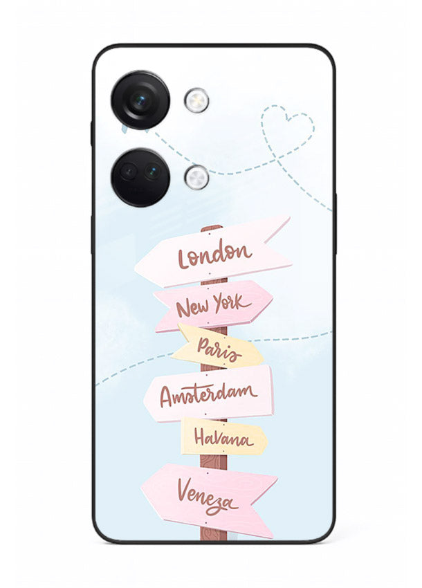 Pink Destination Labels pastel travel artwork OnePlus Nord 3 glass back cover