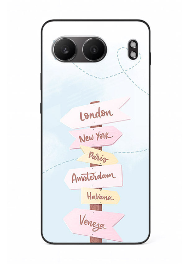 Pink Destination Labels pastel travel artwork OnePlus Nord 4 glass back cover