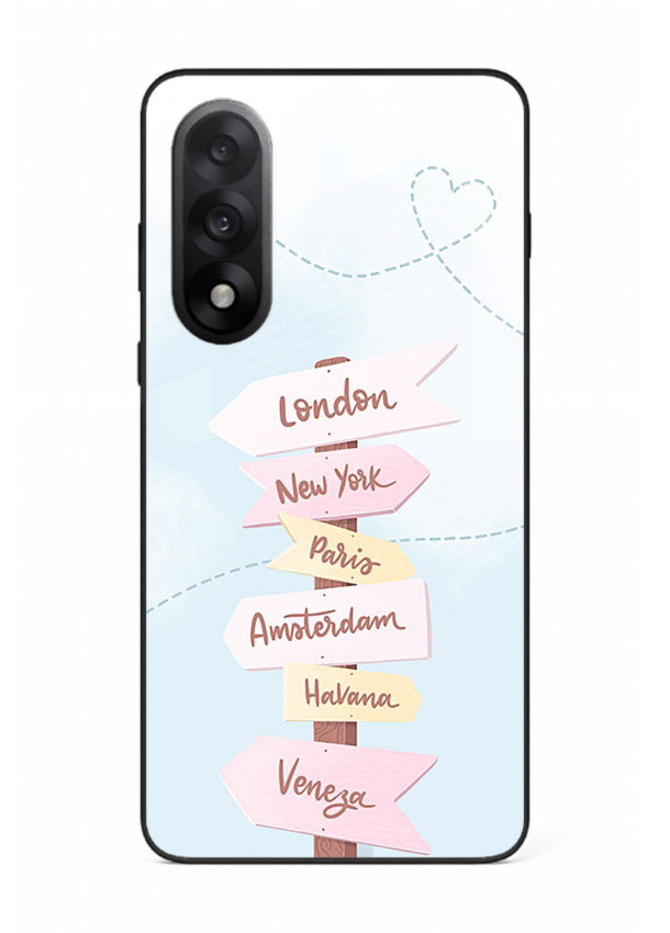 Pink Destination Labels pastel travel artwork OnePlus Nord 5 glass back cover