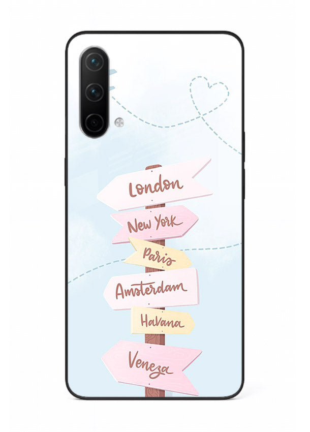 Pink Destination Labels pastel travel artwork OnePlus Nord CE 5G glass back cover