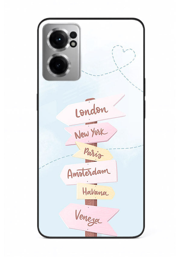 Pink Destination Labels pastel travel artwork OnePlus Nord CE2 5G glass back cover