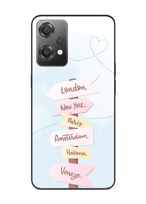 Pink Destination Labels pastel travel artwork OnePlus Nord CE2 Lite 5G glass back cover