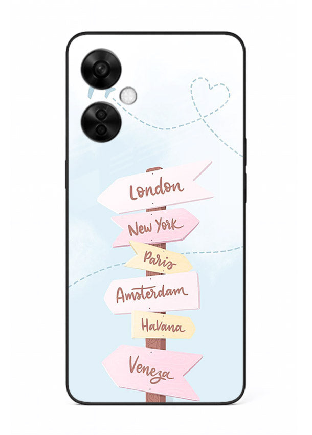 Pink Destination Labels pastel travel artwork OnePlus Nord CE3 Lite glass back cover