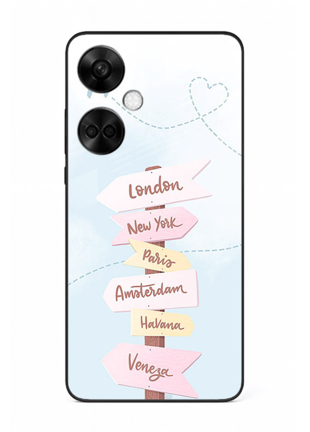 Pink Destination Labels pastel travel artwork OnePlus Nord CE3 glass back cover
