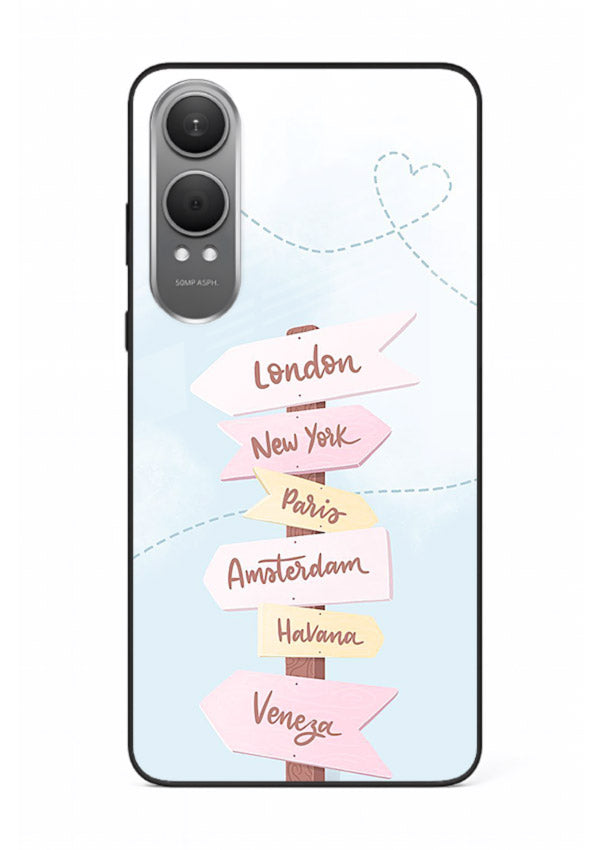 Pink Destination Labels pastel travel artwork OnePlus Nord CE4 Lite glass back cover