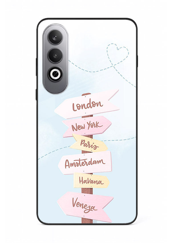 Pink Destination Labels pastel travel artwork OnePlus Nord CE4 glass back cover