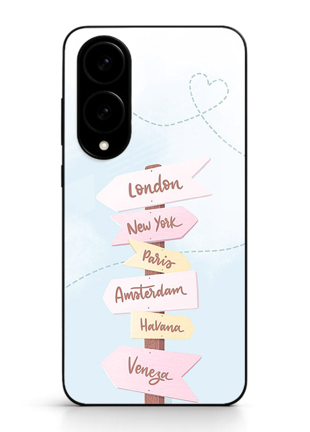 Pink Destination Labels pastel travel artwork Samsung S25 Edge glass back cover
