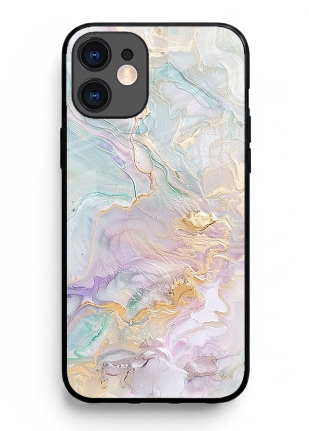 Pink Droplet Marble iphone 12 mini glass back cover with soft pink marble and droplet texture