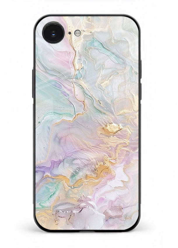 Pink Droplet Marble iphone 16e glass back cover with soft pink marble and droplet texture