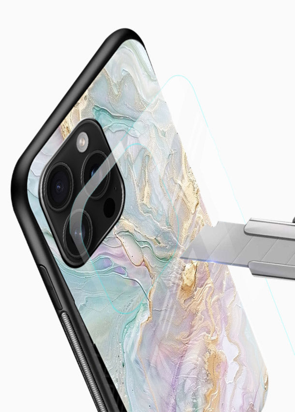 Pink Droplet Marble glossy vibrant premium glass back cover with soft pink marble and droplet texture - Angle Blade