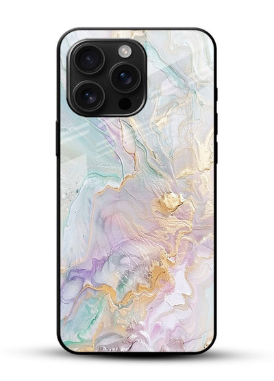 Pink Droplet Marble glossy vibrant premium glass back cover with soft pink marble and droplet texture - Angle Front