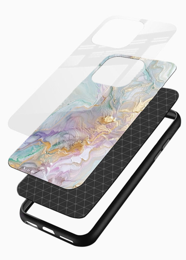 Pink Droplet Marble glossy vibrant premium glass back cover with soft pink marble and droplet texture - Angle Layers